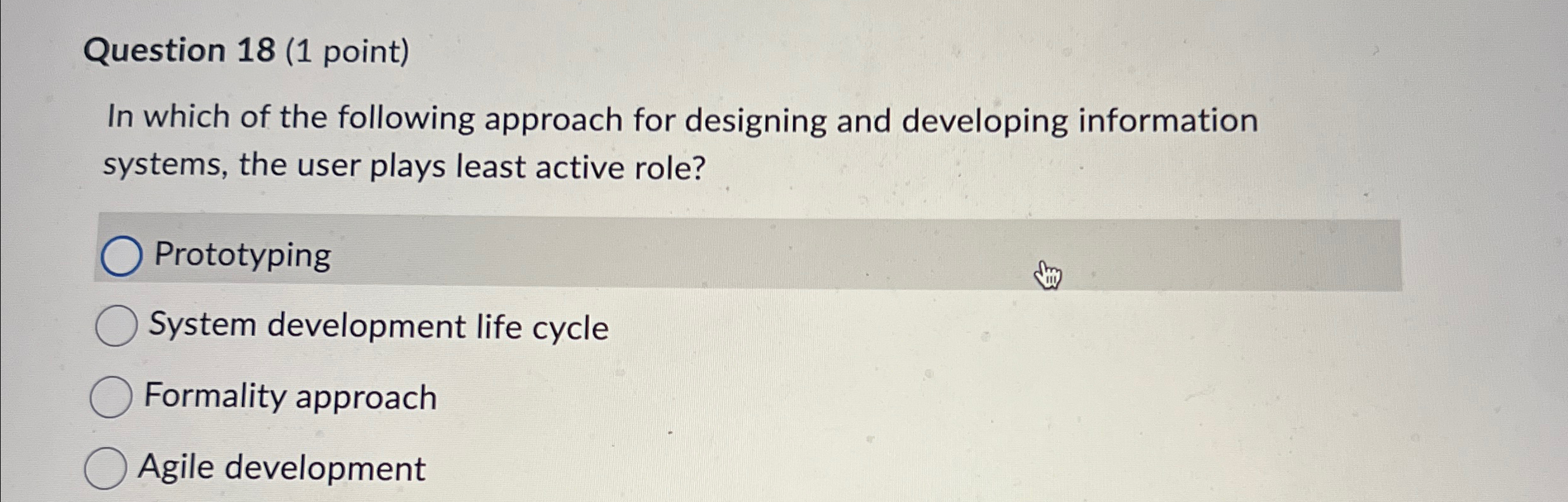 Question 1 8 ( 1 point ) In which of the