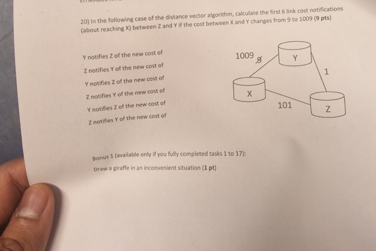 In the following case of the distance vector
