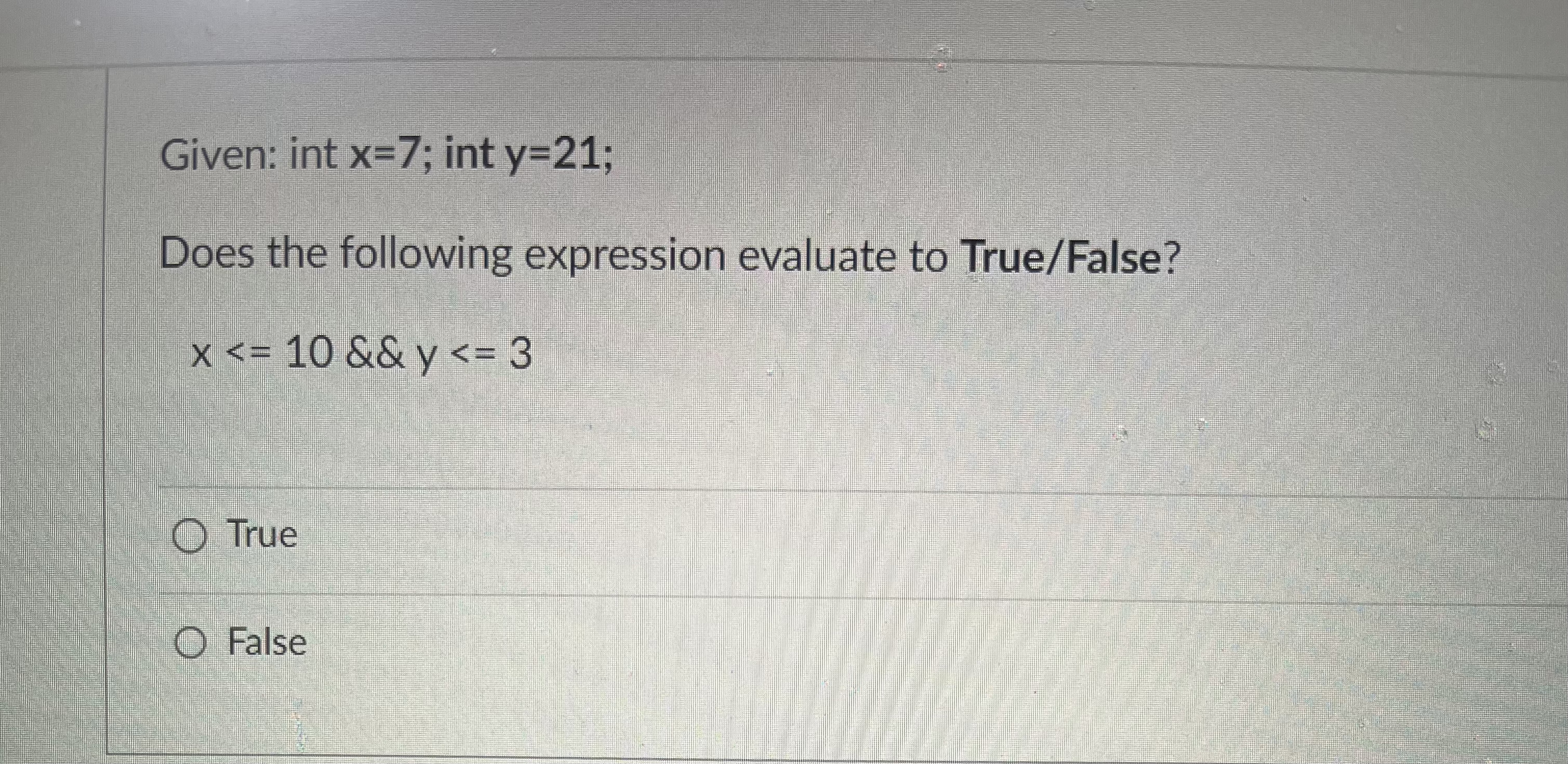 Given: int x = 7 ; int y = 2 1 ; Does the