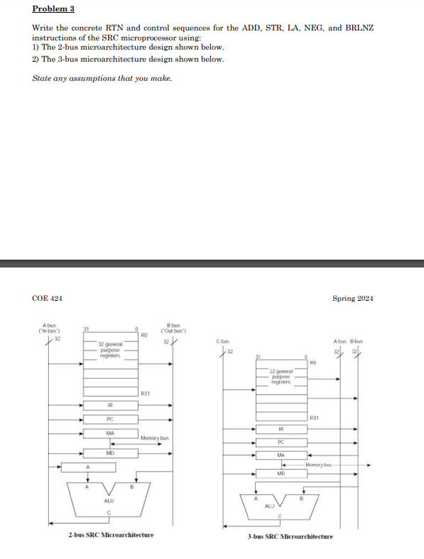 Problem 3 Write the concrete RTN and control