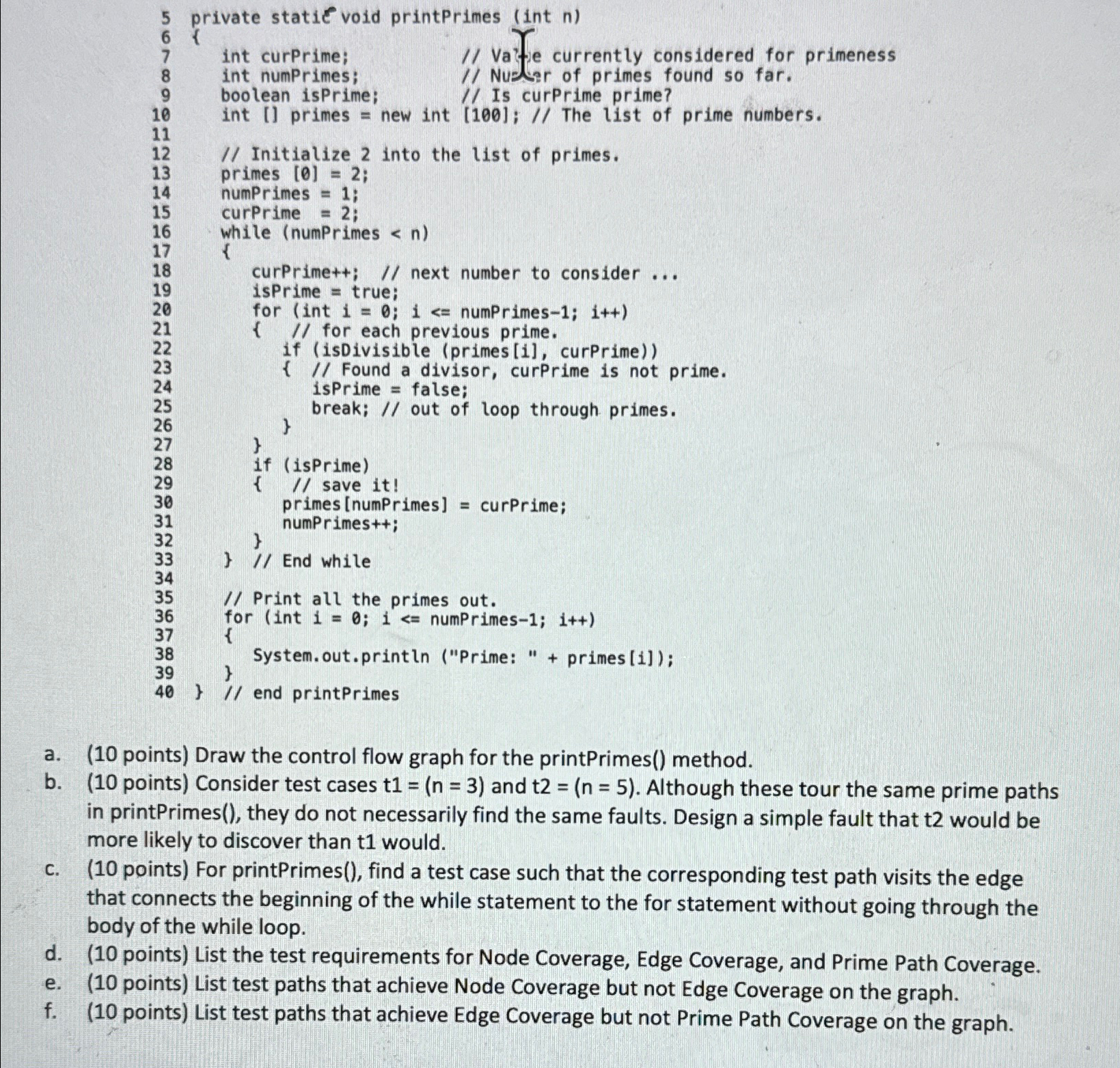 a . ( 1 0 points ) Draw the control flow graph
