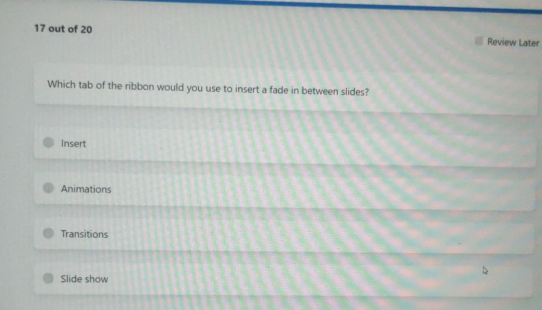 1 7 out of 2 0 Review Later Which tab of the