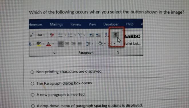 Which of the following occurs when you select the