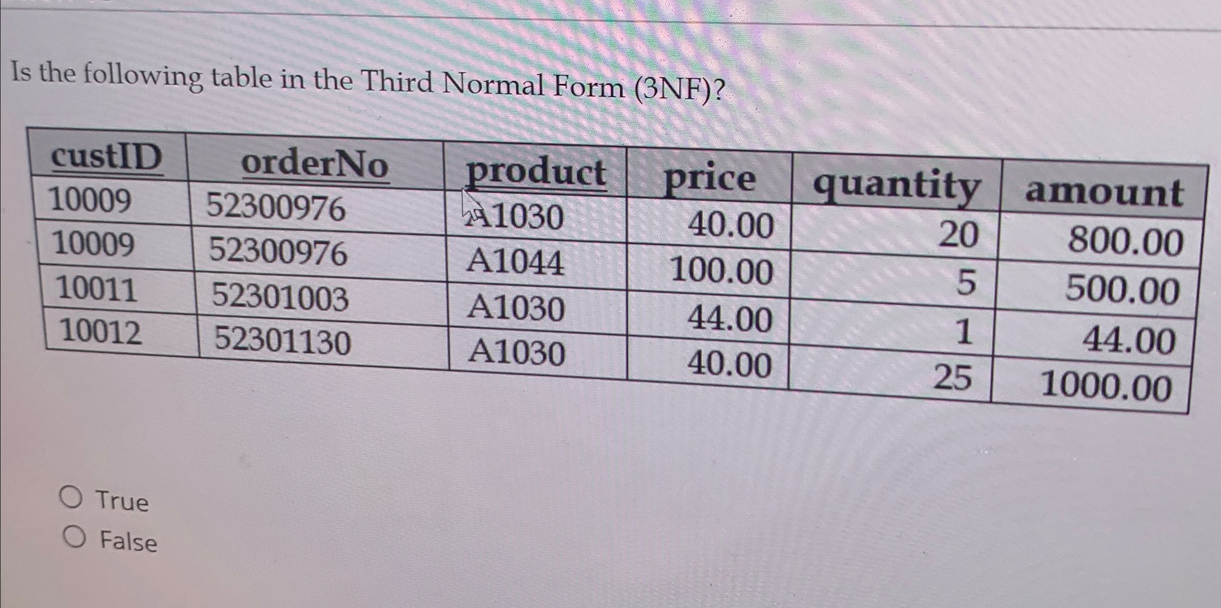 Is the following table in the Third Normal Form (