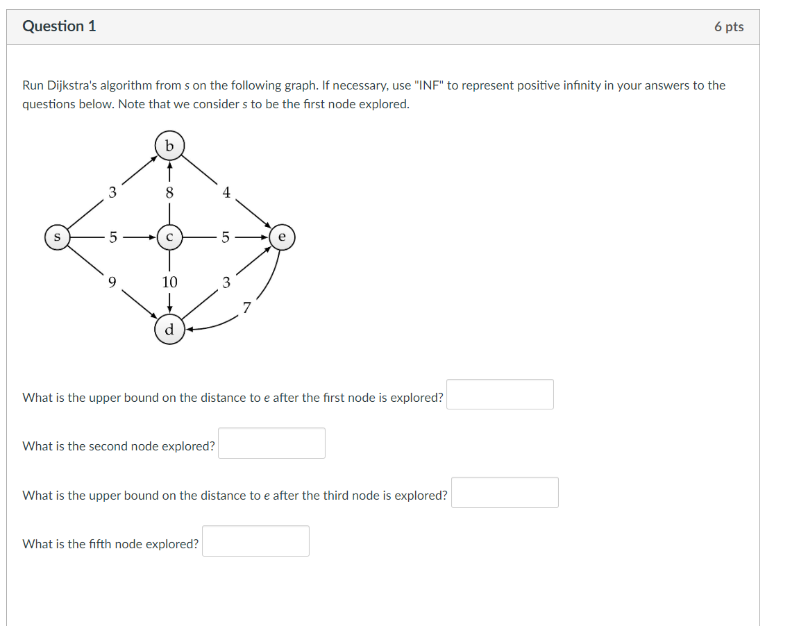 Question 1 Run Dijkstra's algorithm from s on the