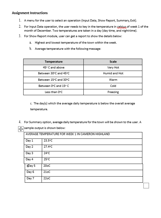 Assignment Instructions A menu for the user to