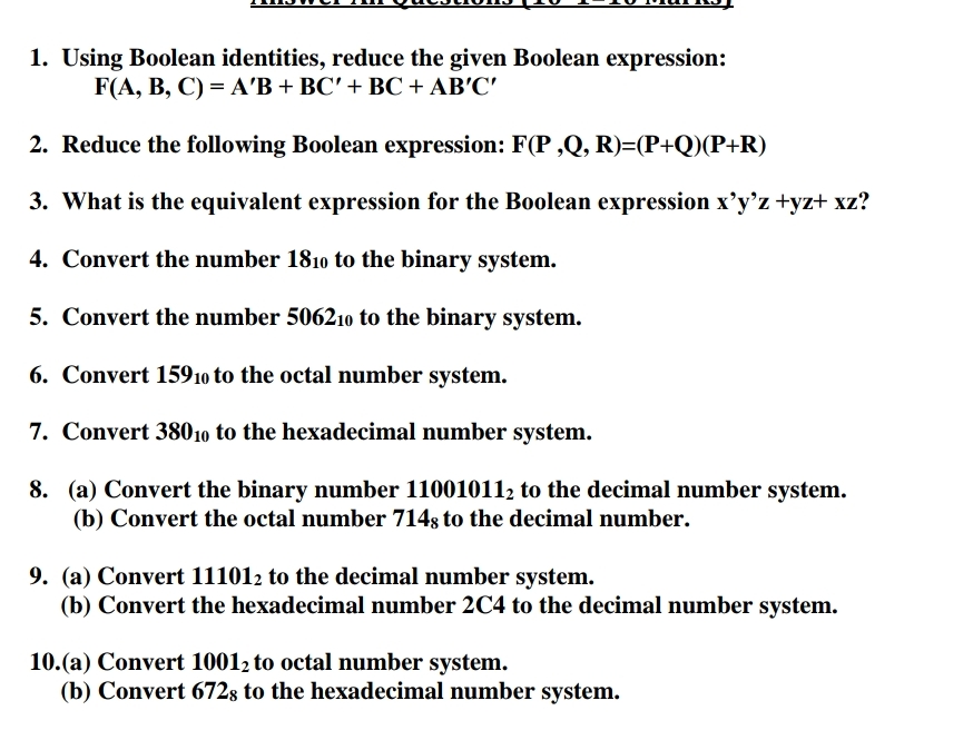 Using Boolean identities, reduce the given