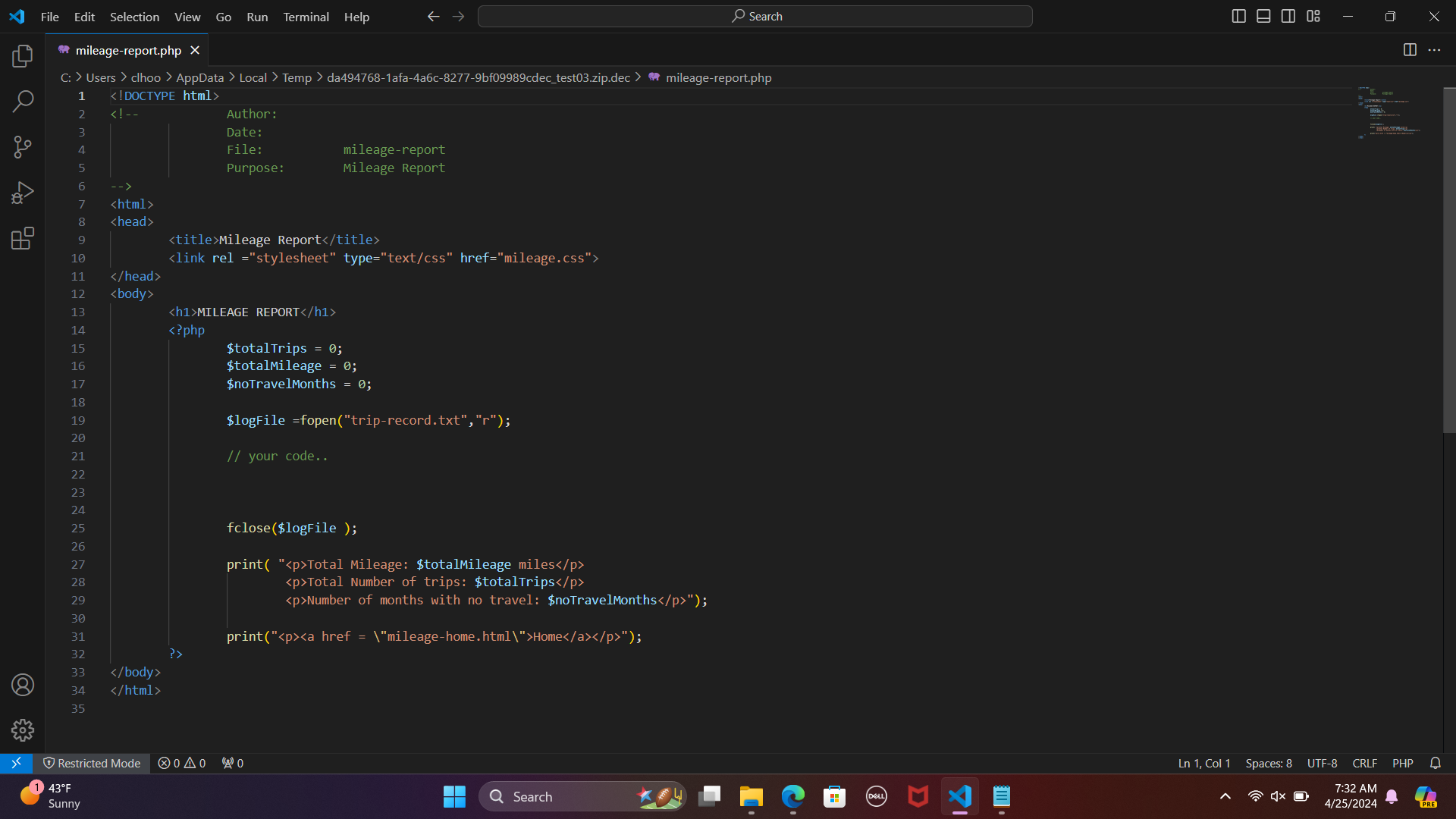 The file named trip - record.txt contains 1 2