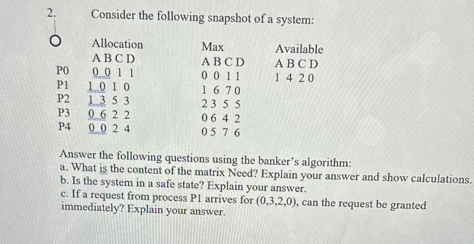 Consider the following snapshot of a system: \