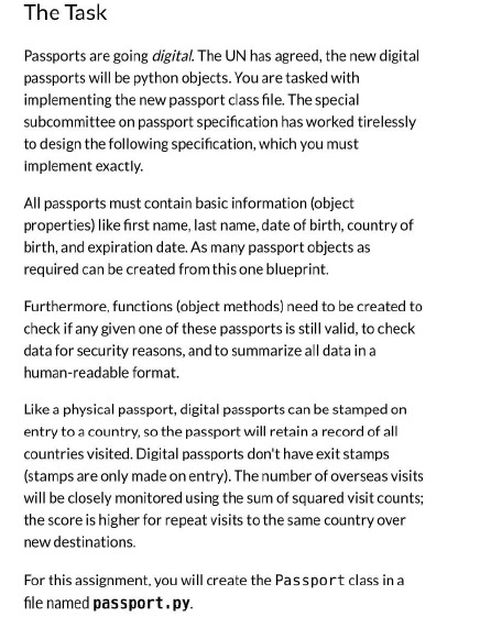 It must have the following public instance