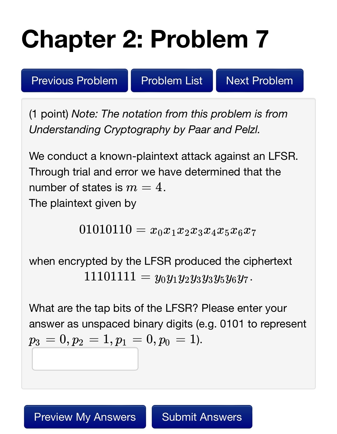 Chapter 2 : Problem 7 ( 1 point ) Note: The