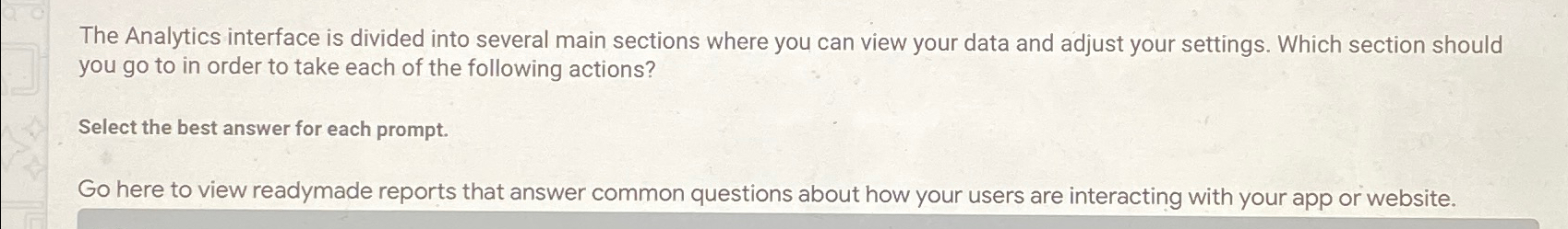 The Analytics interface is divided into several