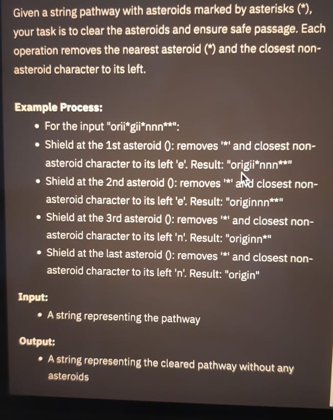 Given a string pathway with asteroids marked by