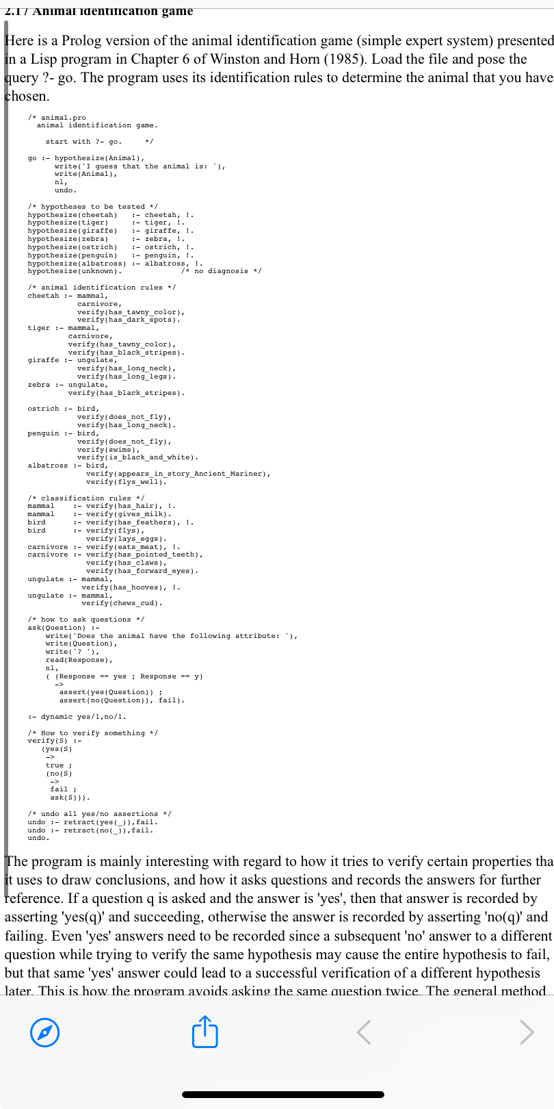 This is a prolog code for animal identification I