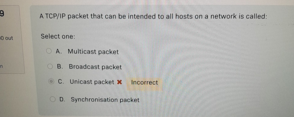 9 A TCP / IP packet that can be intended to all