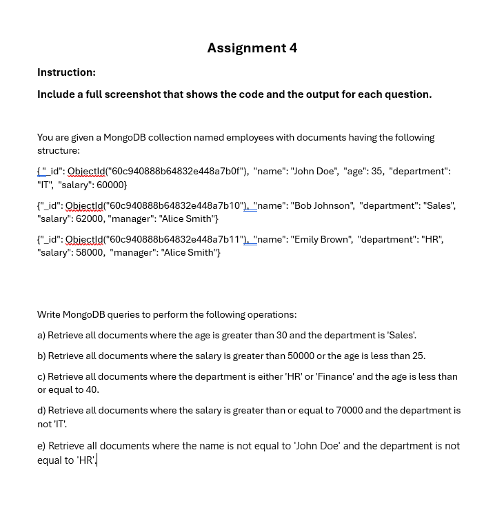 Assignment 4 Instruction: Include a full