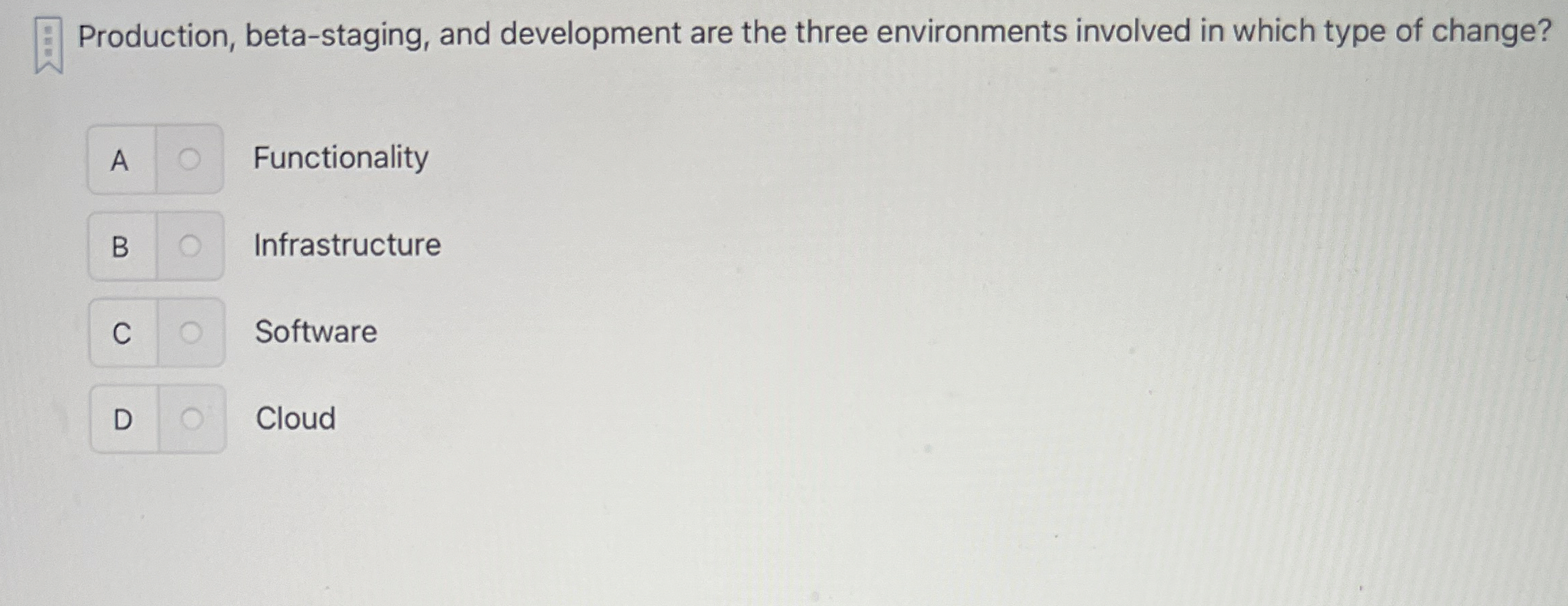 Production, beta - staging, and development are