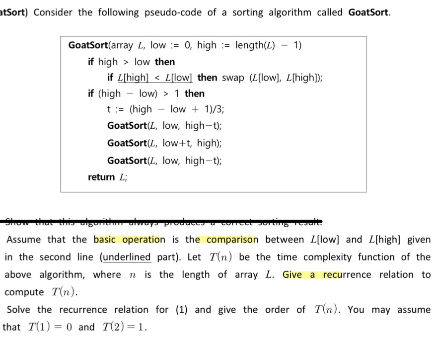 atSort ) Consider the following pseudo - code of