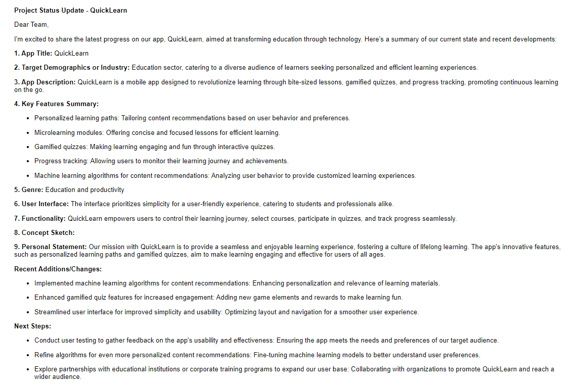 I need a status update for this project