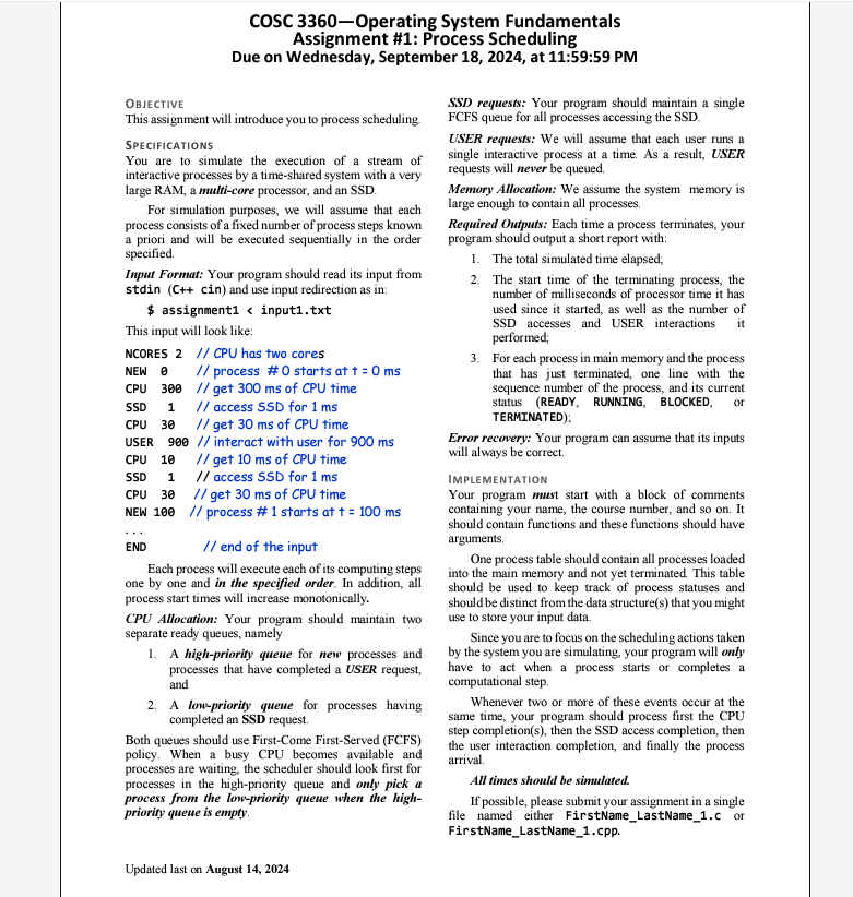 WRITE IN C OR C + + . Assignment # 1 : Process