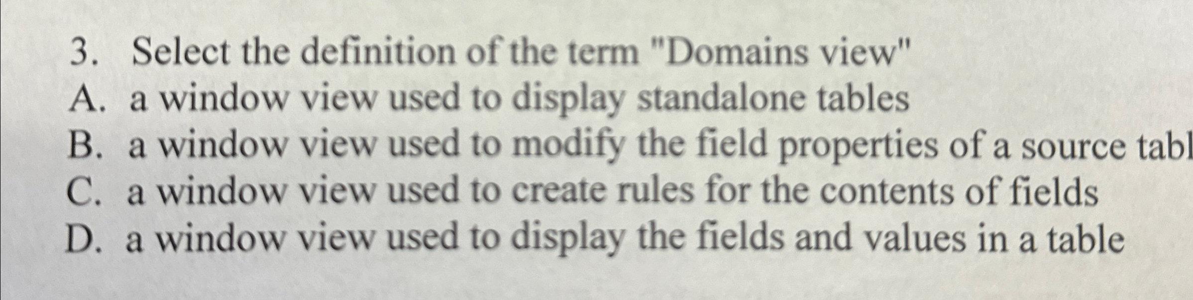 Select the definition of the term "Domains view"
