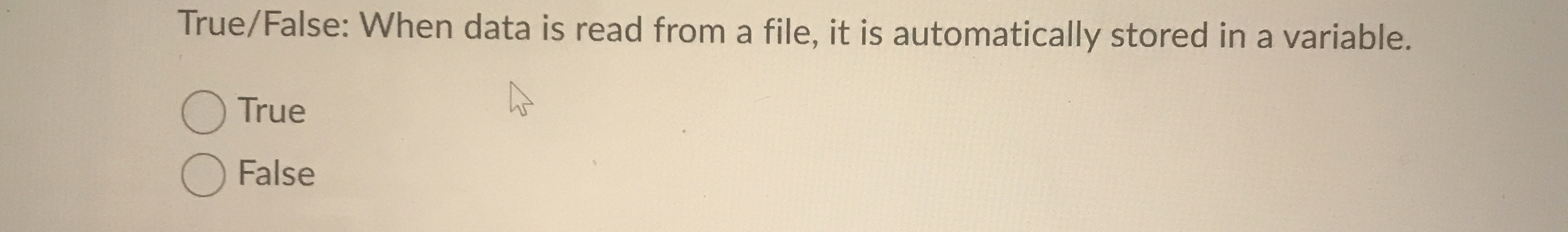 True / False: When data is read from a file, it