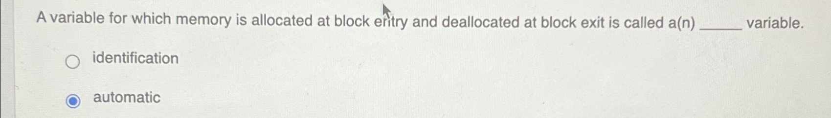 A variable for which memory is allocated at block