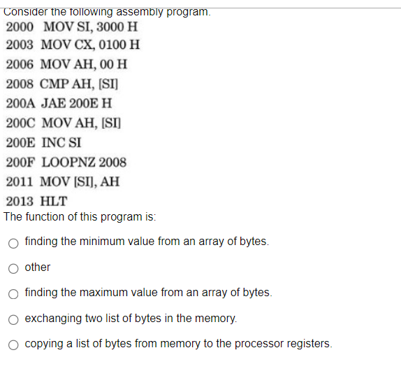 Consider the tollowing assembly program. 2 0 0 0