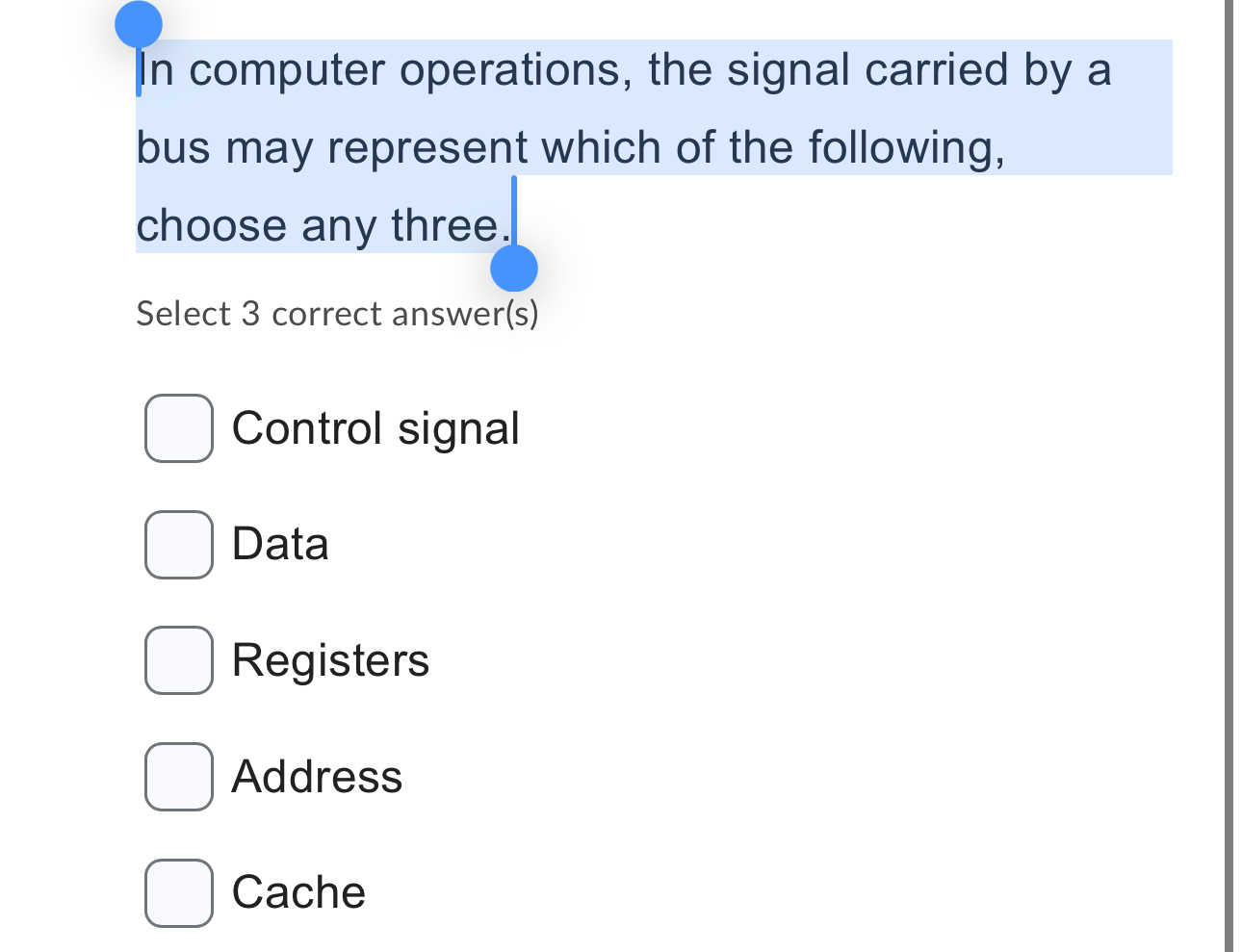 In computer operations, the signal carried by a