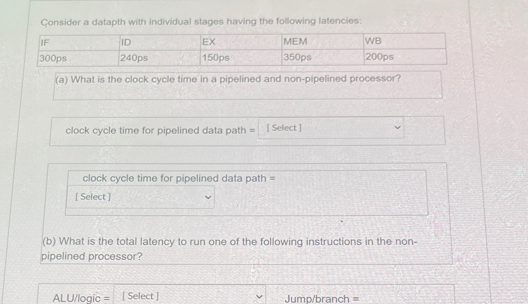Consider a datapth with individual stages having