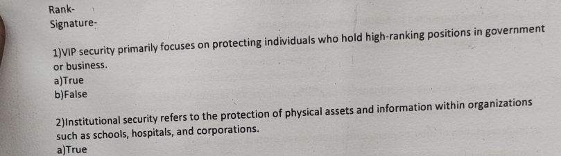 Rank - Signature - VIP security primarily focuses