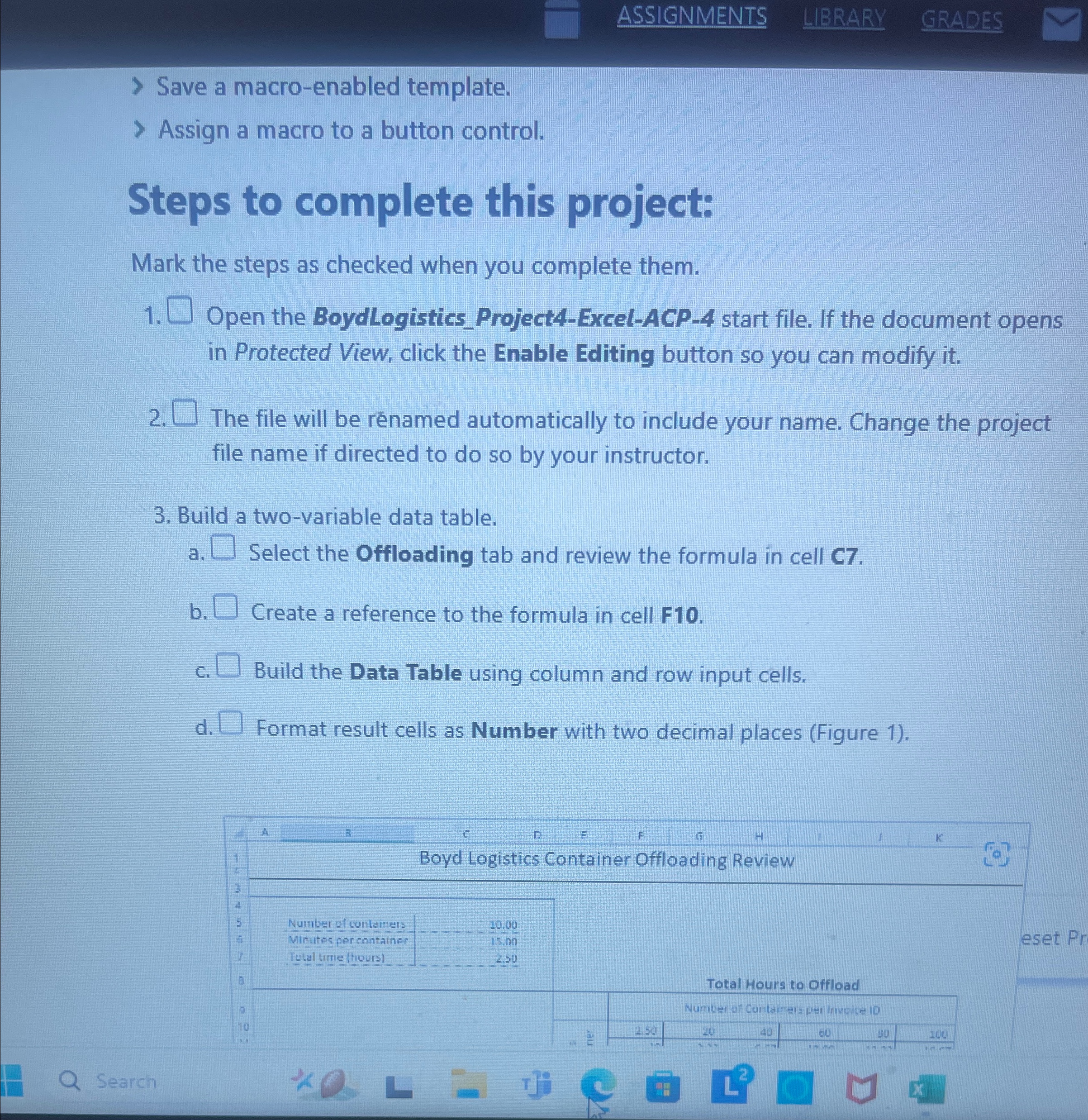 Build a two - variable data table. a . Select the