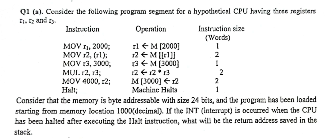 Q 1 ( a ) . Consider the following program