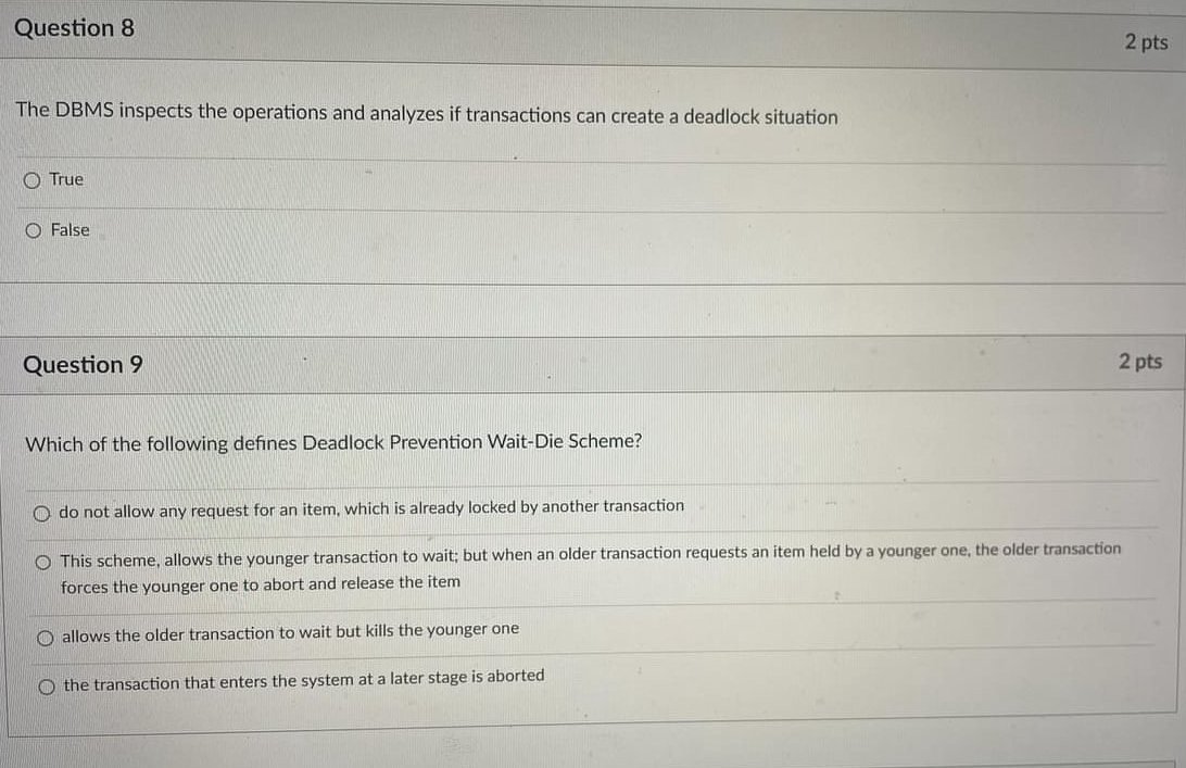 Question 8 2 p t s The DBMS inspects the