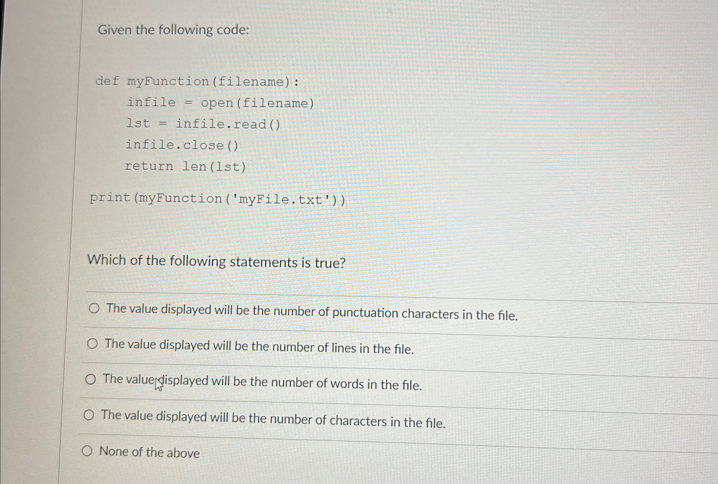 Given the following code:Which of the following