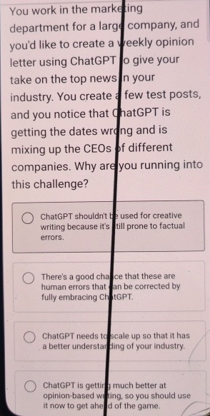 You work in the markf ing department for a larg