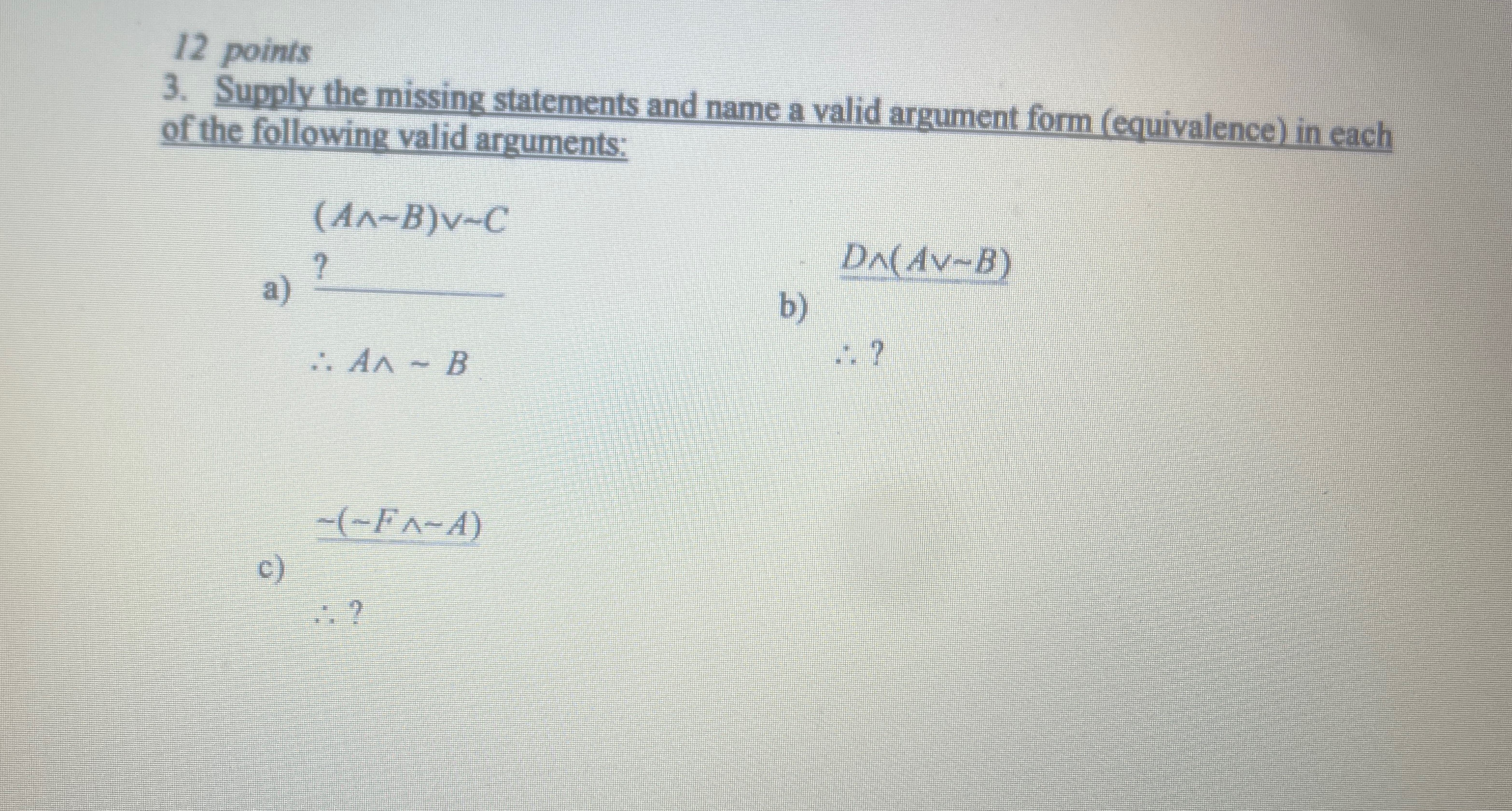 1 2 points 3 . Sumply the missing statements and