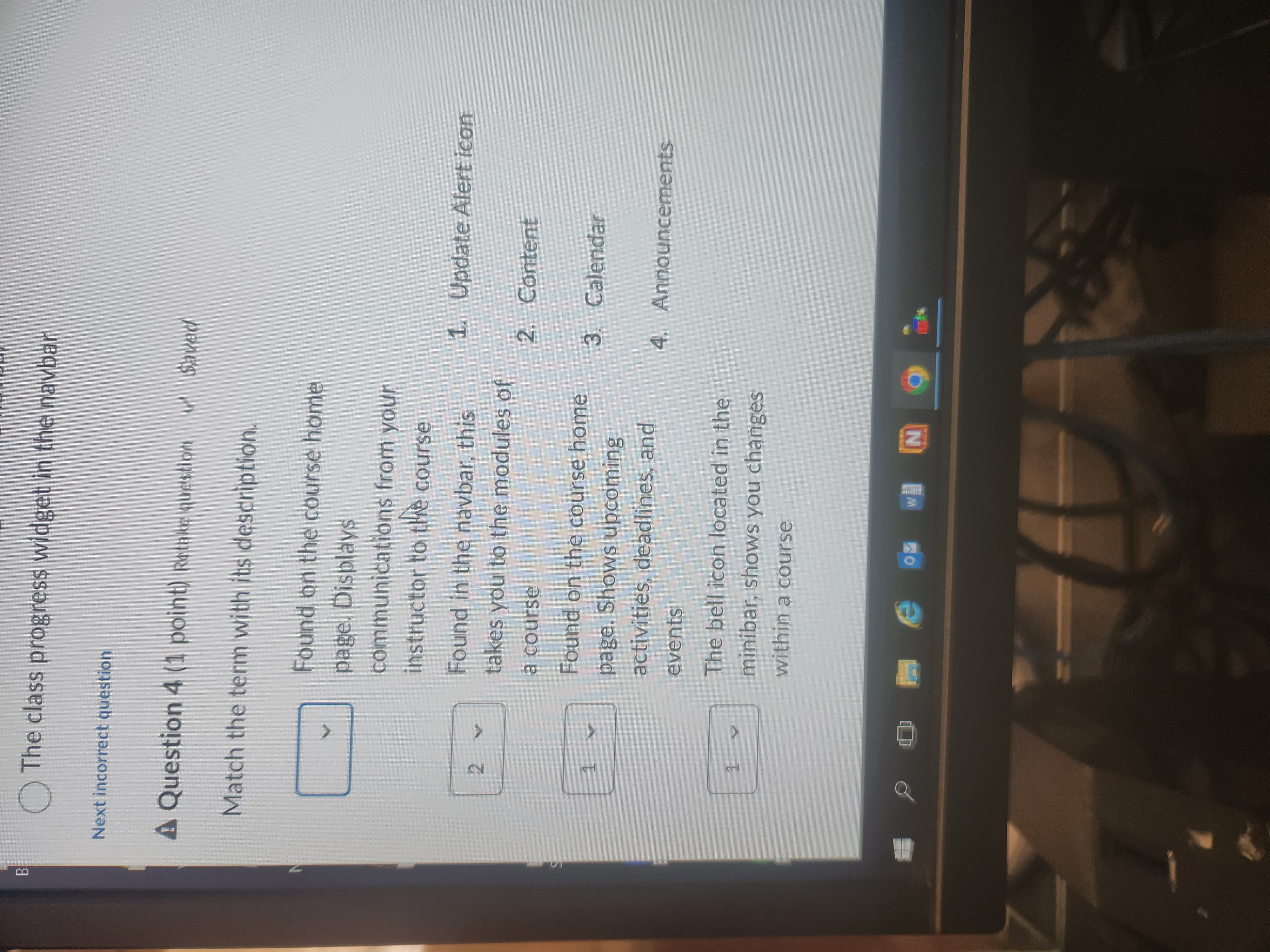 The class progress widget in the navbar Next