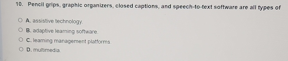 Pencil grips, graphic organizers, closed