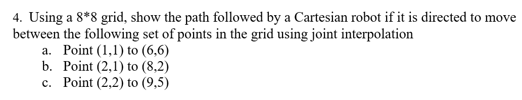 Using a 8 * * 8 grid, show the path followed by a