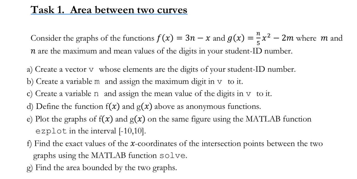 Task 1 . Area between two curves Consider the
