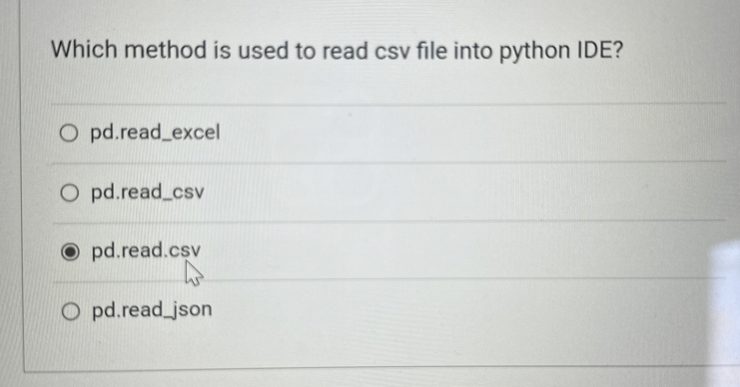 Which method is used to read csv file into python