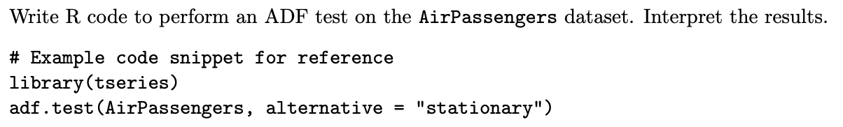 Write R code to perform an ADF test on the