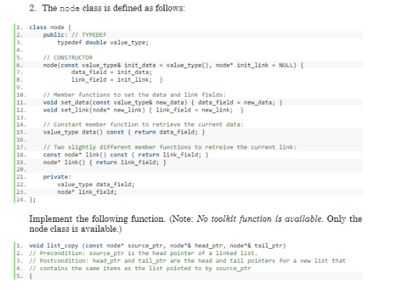 The node class is defined as follows: Implement