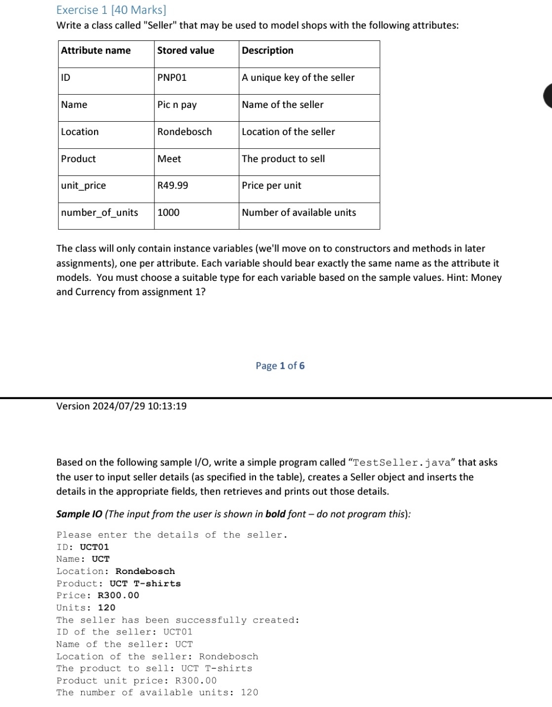 Exercise 1 [ 4 0 Marks ] Write a class called