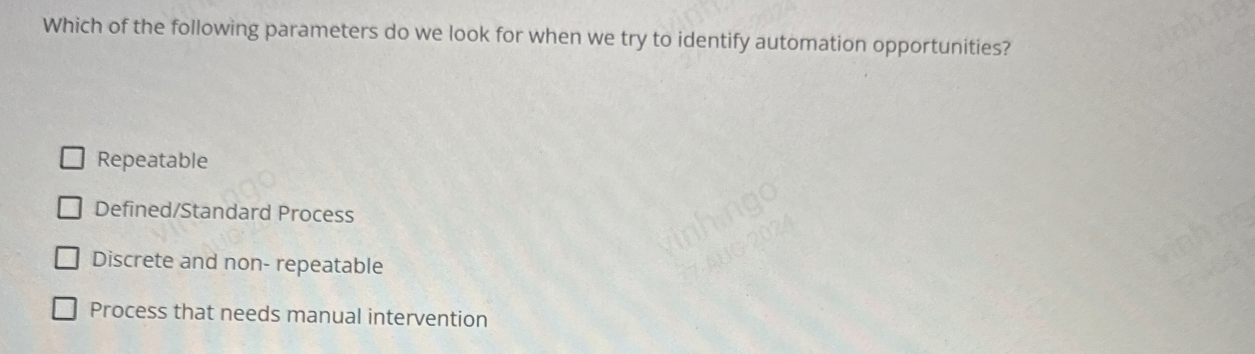 Which of the following parameters do we look for