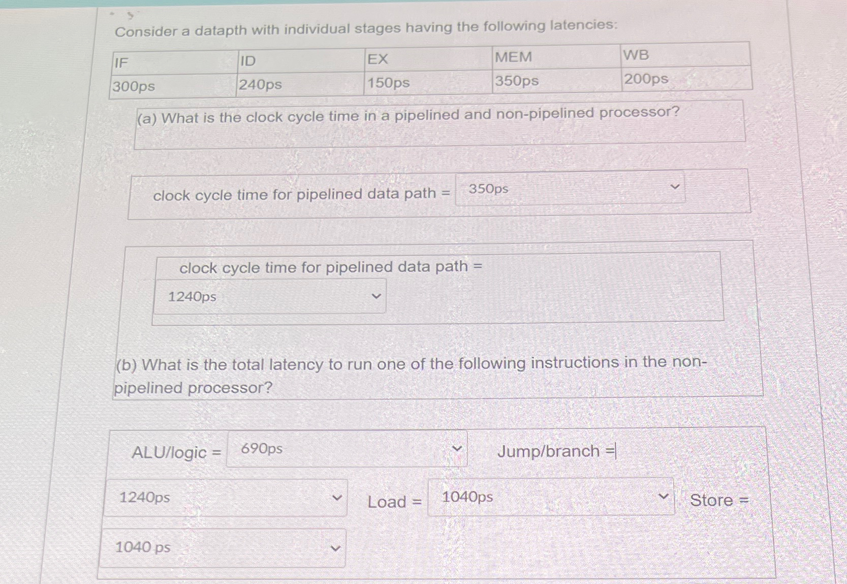 Consider a datapth with individual stages having
