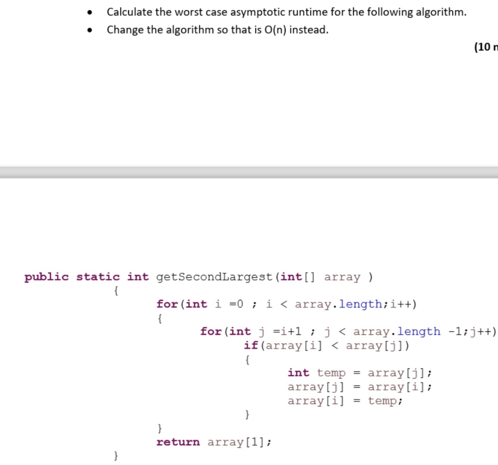 Calculate the worst case asymptotic runtime for