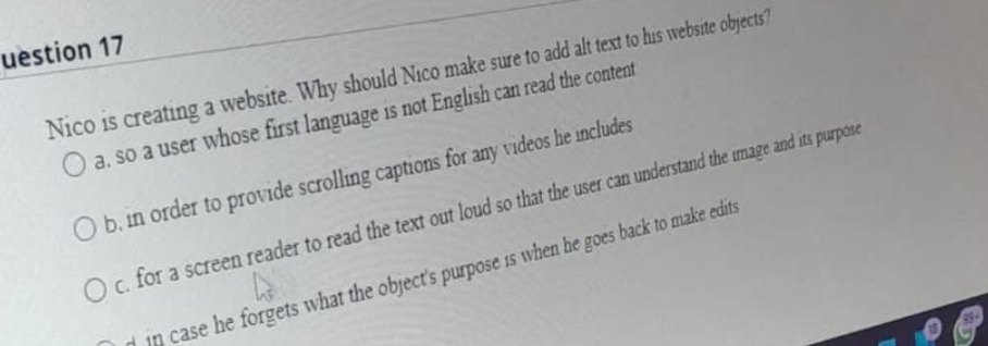 uestion 1 7 Nico is creating a website. Why
