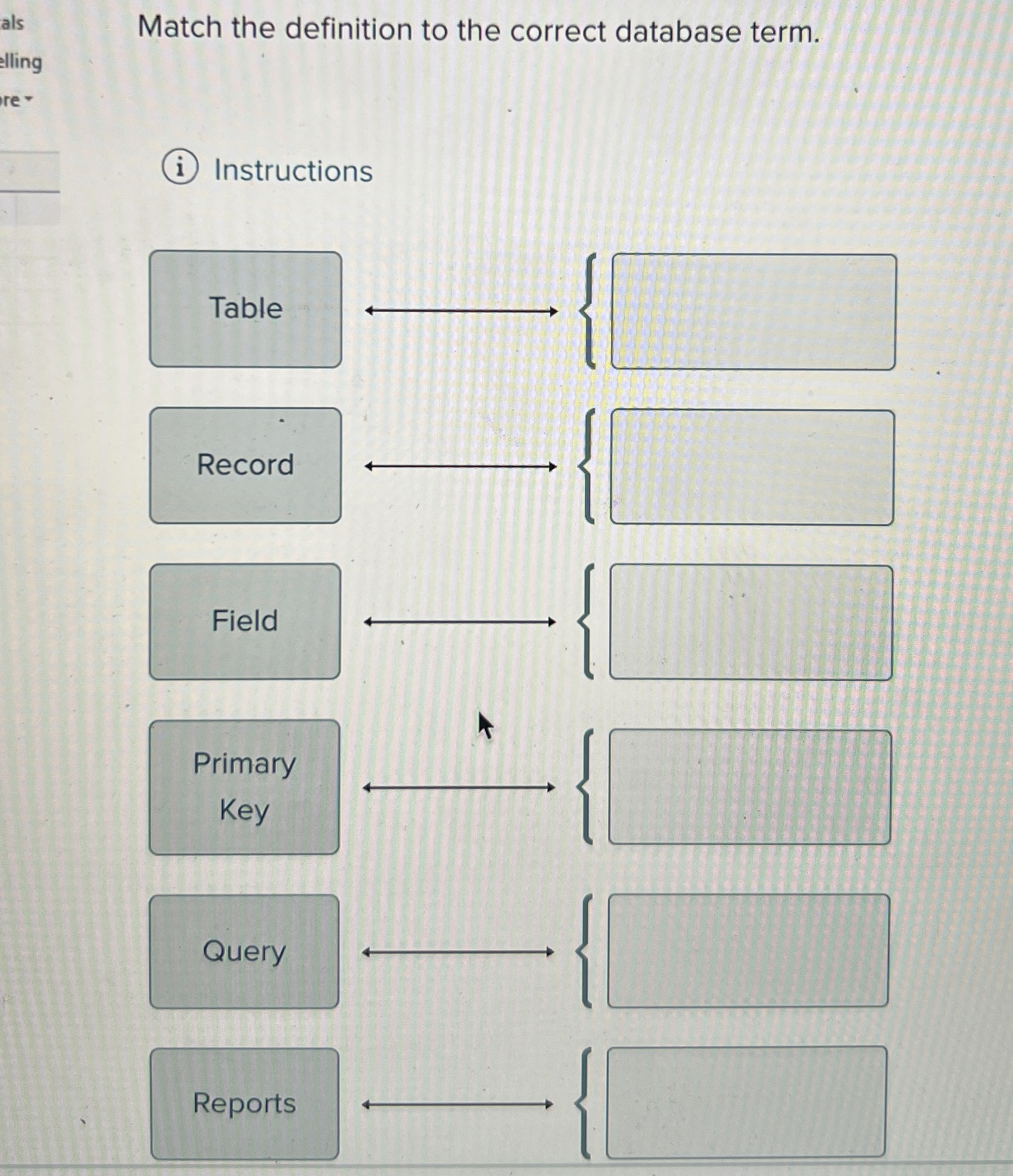 Match the definition to the correct database